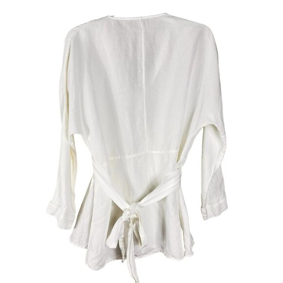 Zara White Long Wrap Blouse Size Medium Kimono - Picture 8 of 12